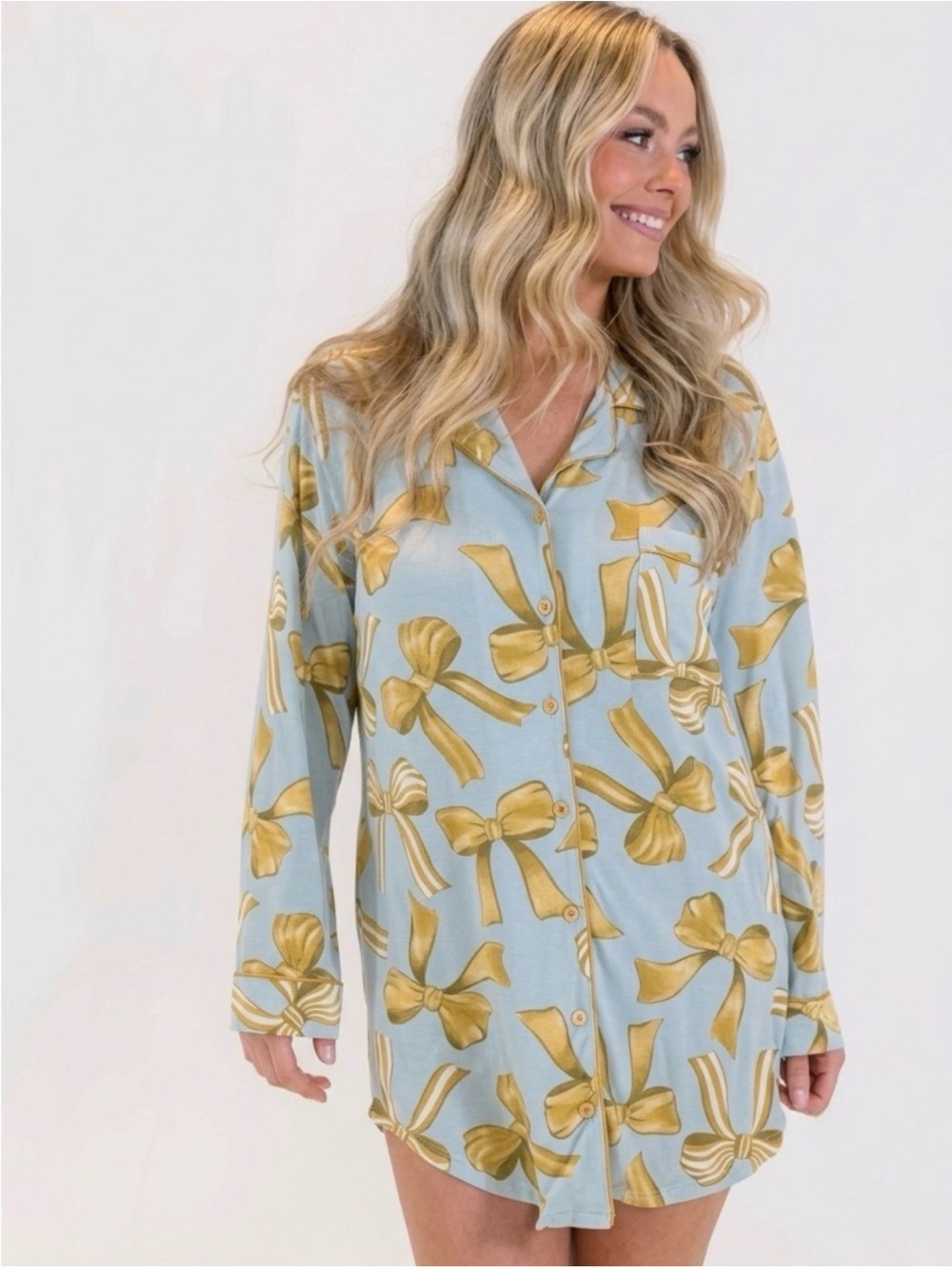 In My Sundays Sleep Dress- Gold Bow Print